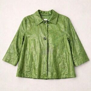 Chicos Foil Pleats Pauline 3/4 Linen Jacket NEW Size 2/Lg/12‎ Metallic Spring